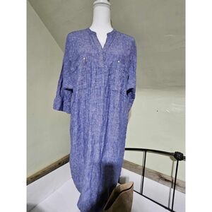 Anne Klein Linen Blend Tunic Dress | Blue | Size 16 | Casual Shift